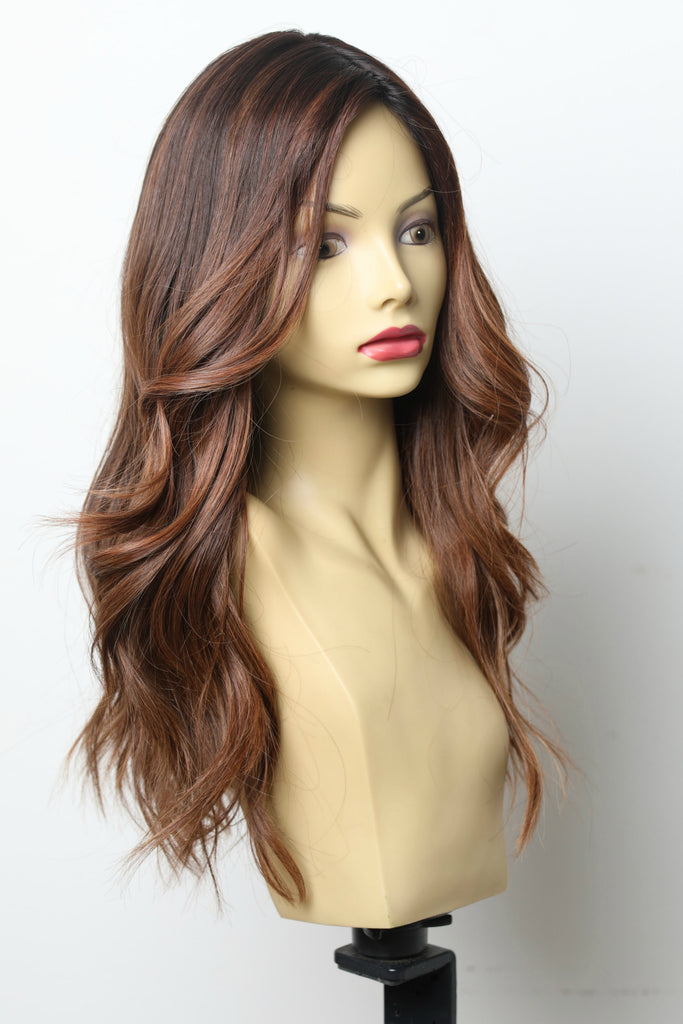 Yaffa Wigs Finest Quality Brown/Red Long 100% Human Hair