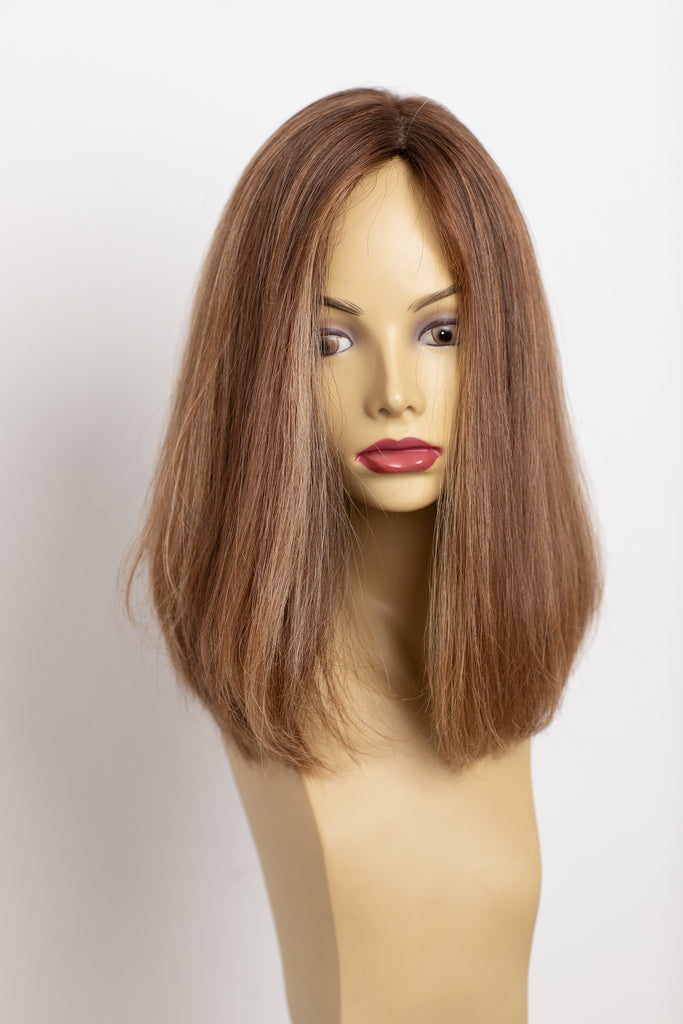 Yaffa Wigs Finest Quality Light  Brown W/ Highlights Skin Top Medium 100% Virgin European Human Hair