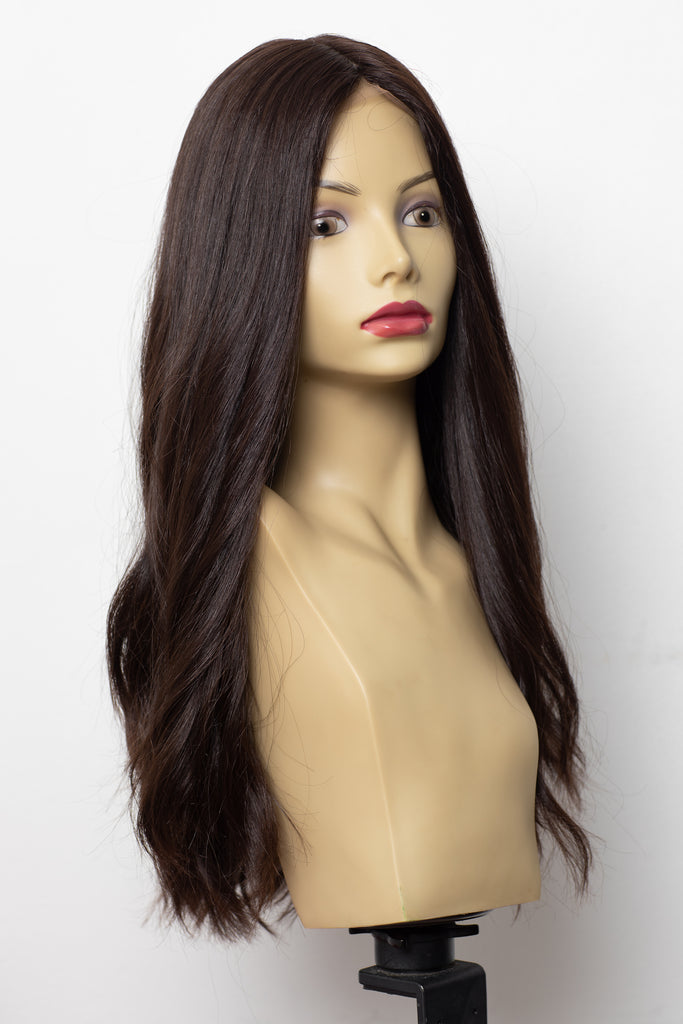 Yaffa Wigs Finest Quality Long Dark Brown Lace Front 100% Virgin Human European Hair