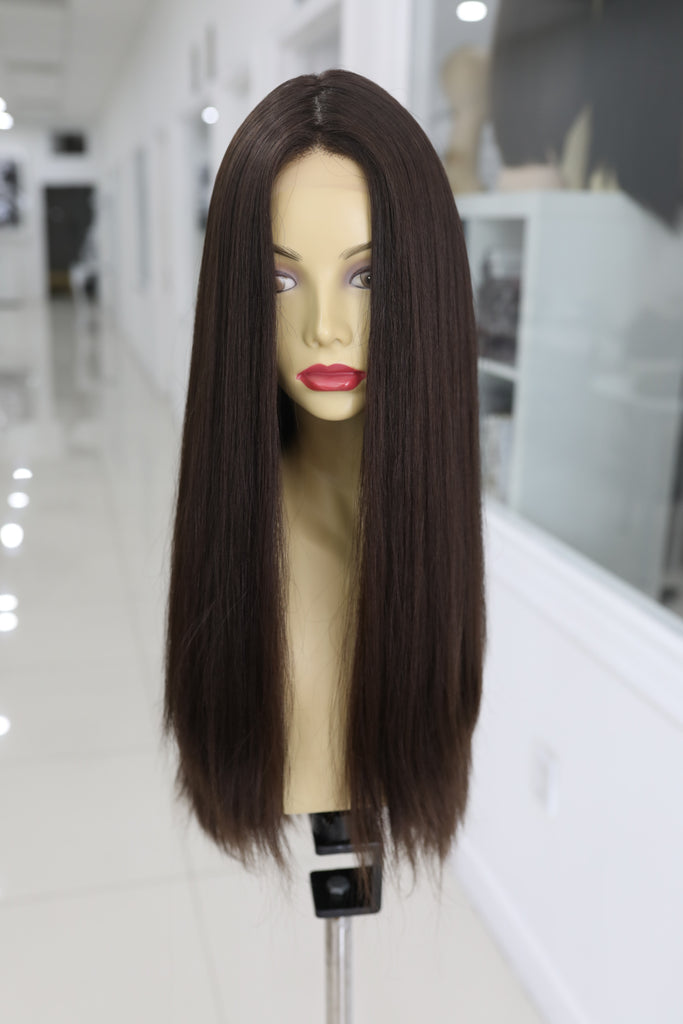 Yaffa Wigs Finest Quality Dark Brown Long Lace Front 100% Human Hair