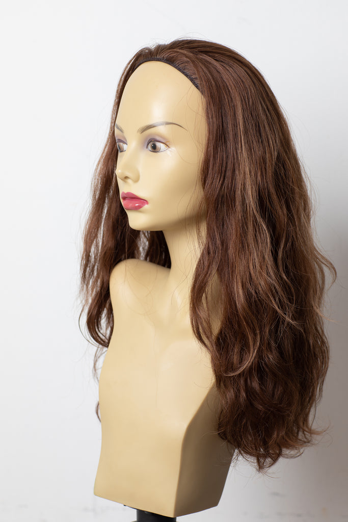 Yaffa Wigs Finest Quality Wavy Long Brown  W/highlights Fall 100% Human Hair