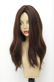 Yaffa Wigs Finest Quality Long Brown W/Highlights Pony Straight 100% Human Hair