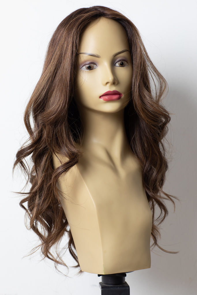 Yaffa Wigs Finest Quality Brown W/ Soft Highlights Long 100% Human Hair