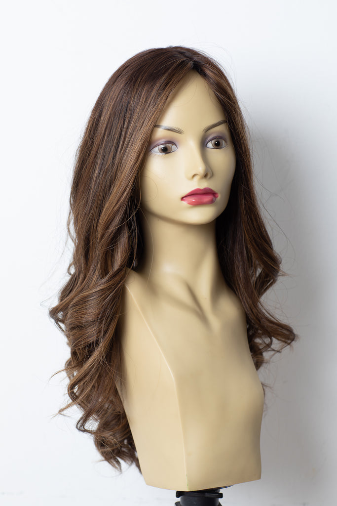 Yaffa Wigs Finest Quality Dark Brown W/Highlights Long 100% Human Hair