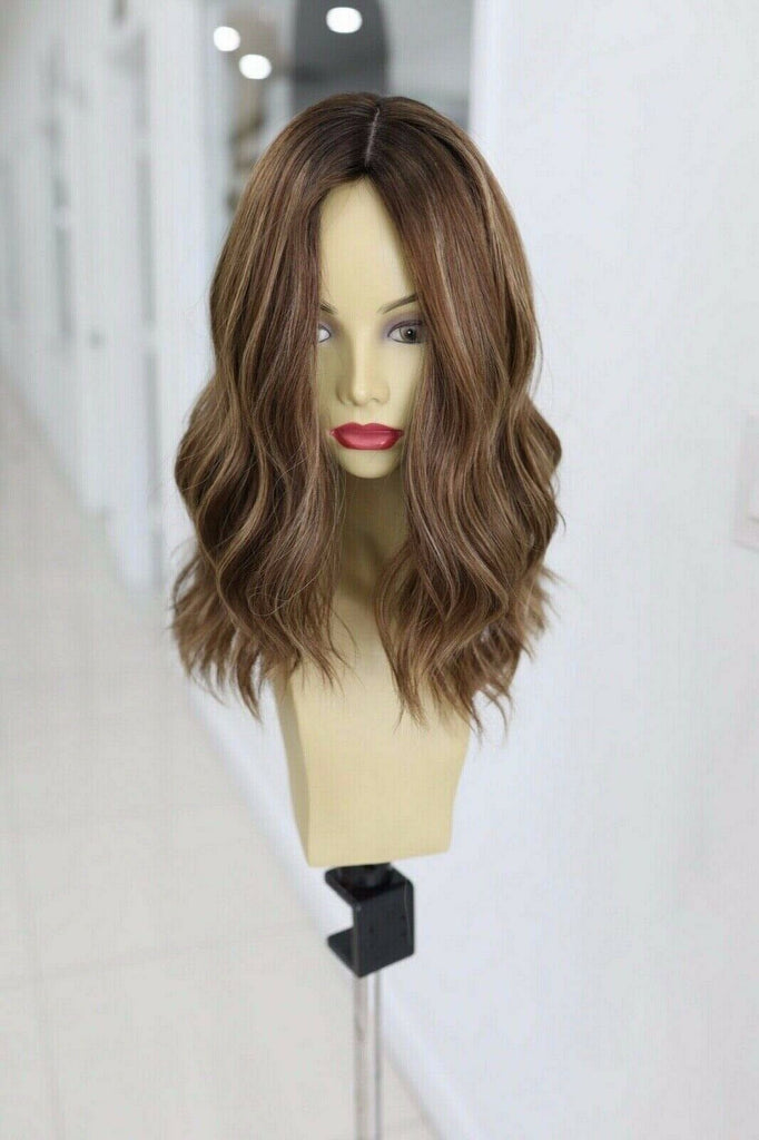 Yaffa Wigs Finest Quality Long Brown Highlights 100% Human Hair