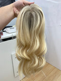 Yaffa Wigs Finest Quality Long  Blonde W/Roots Topper 100% Human Hair