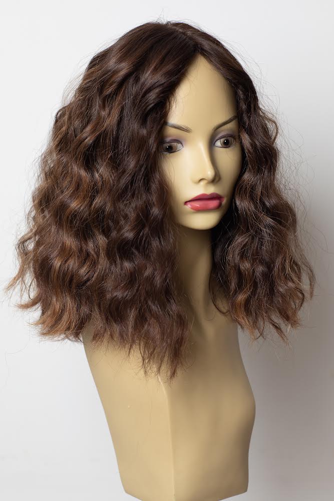Yaffa Wigs Finest Quality Wavy Brown Soft Highlights Skin Top Short 100% Virgin European Human Hair