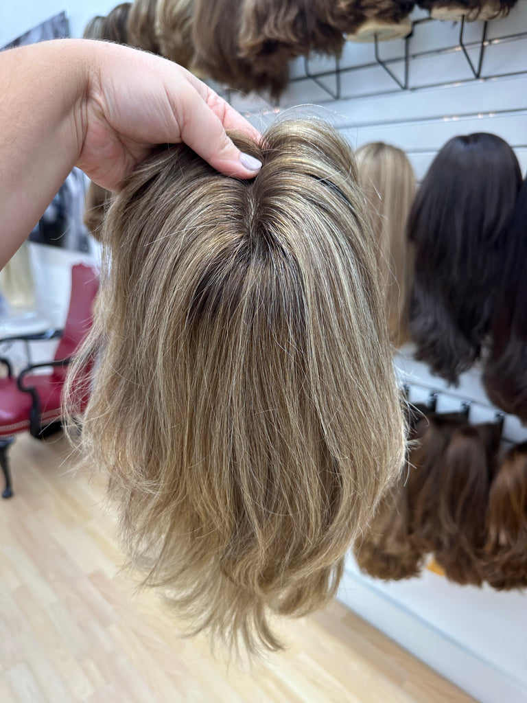 Yaffa Wigs Finest Quality Blond W/Roots Topper 100% Virgin European Human Hair