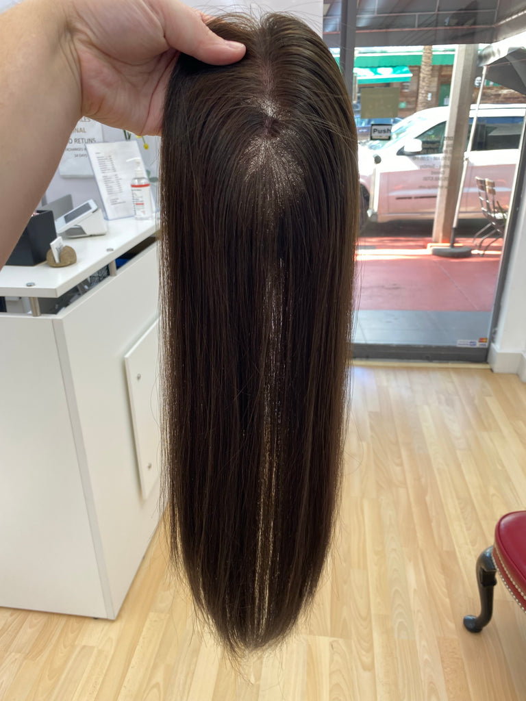 Yaffa Wigs Finest Quality Long Brown Gel Topper 100% Human Hair