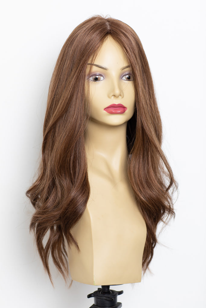 Yaffa Wigs Finest Quality Long Brown W/ Highlights  Straight 100% Human Hair