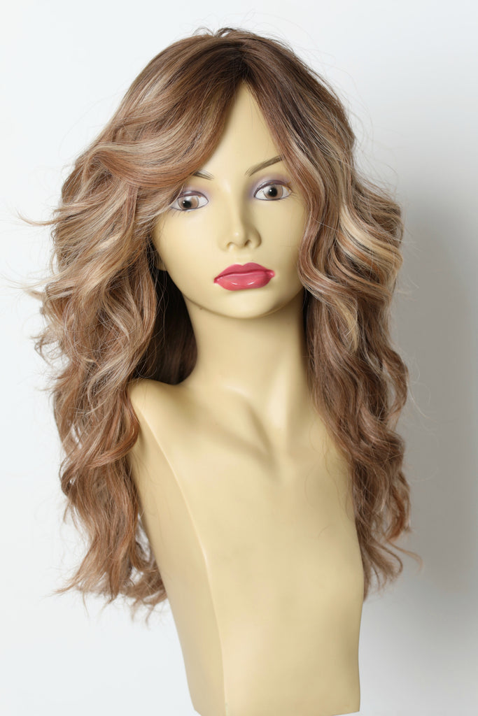 Yaffa Wigs Finest Quality Long  Brown Wavy W/Highlights Tiffany Couture 100% Human Hair