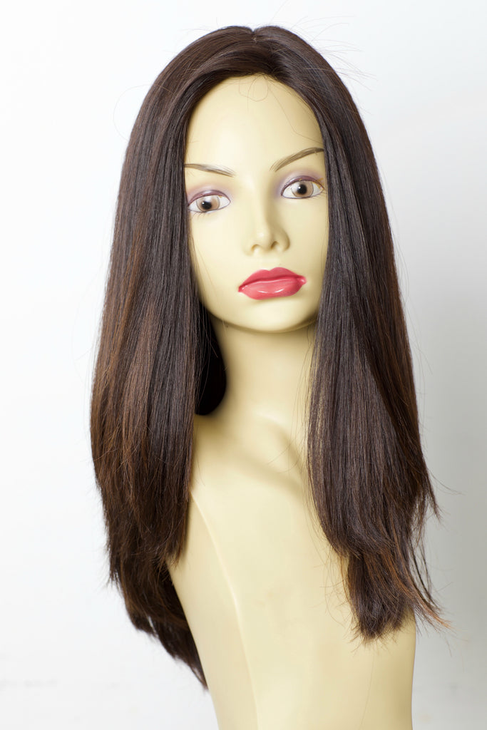 Yaffa Wigs Finest Quality Long Hair Dark Brown With Highlights 100% Virgin Human European Hair